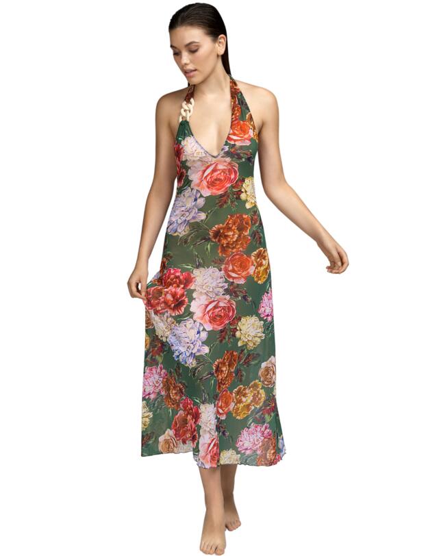 Andres Sarda Woolf Halterneck Plunge Dress Garden