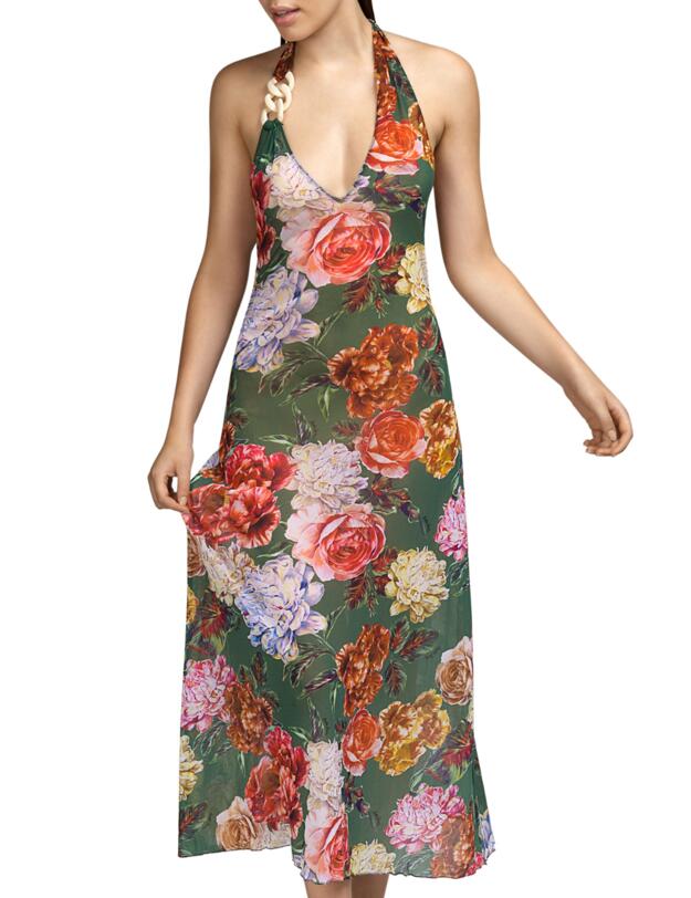 Andres Sarda Woolf Halterneck Plunge Dress Garden