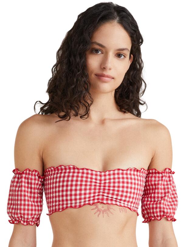 Tommy Hilfiger Tommy Gingham Bandeau Top Primary Red and White Gingham 