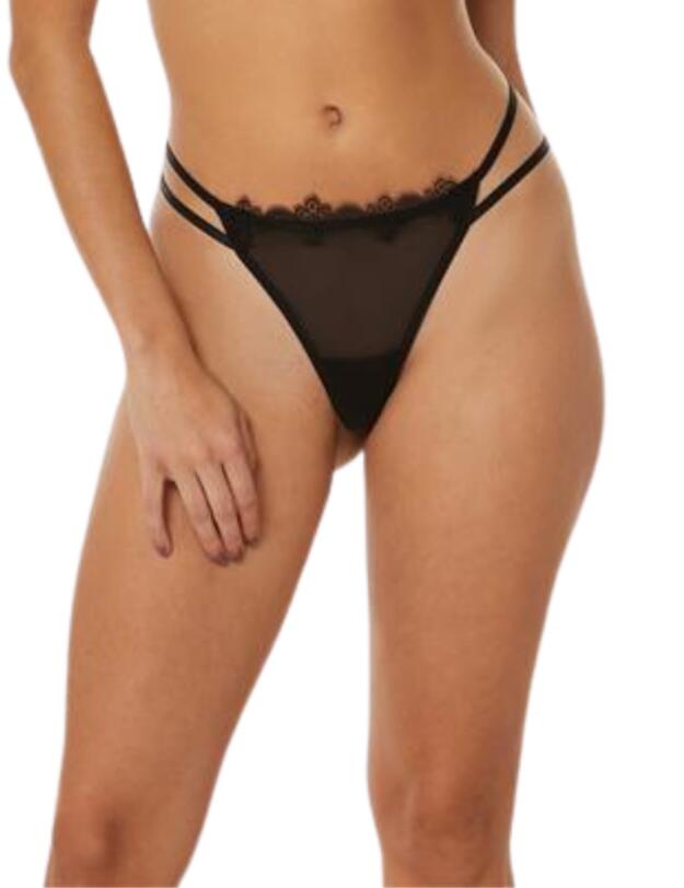 Playful Promises Brea Black Cut Out PVC And Lace Trim Thong Black 