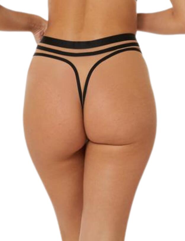  Playful Promises Willa Thick Strap Illusion Mesh High Waist Thong Black 