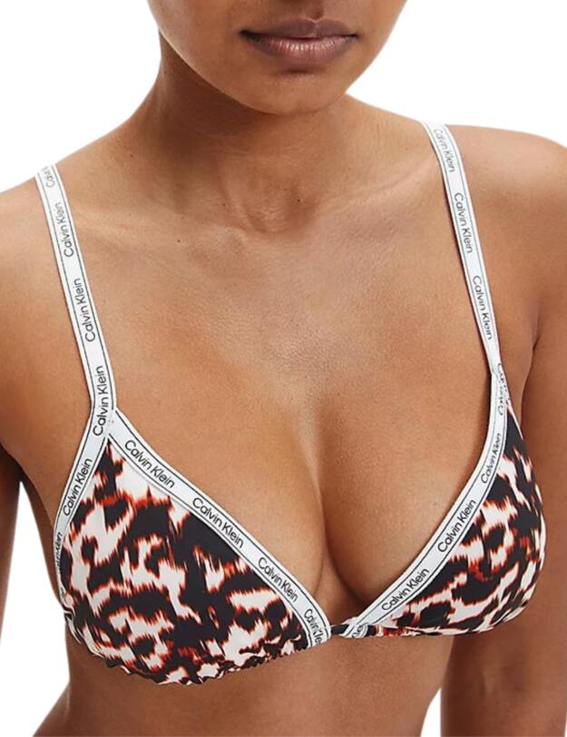  Calvin Klein Logo Tape Triangle Bikini Top Animal 