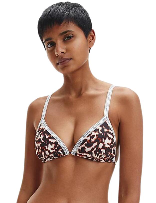 Calvin Klein Logo Tape Triangle Bikini Top Animal 
