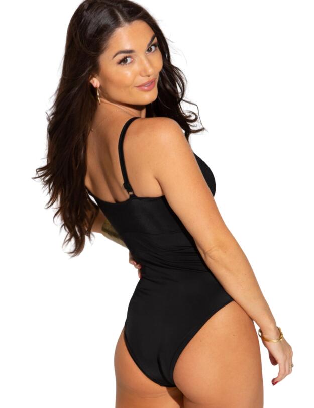Pour Moi Ruched Pleated Control Swimsuit Black