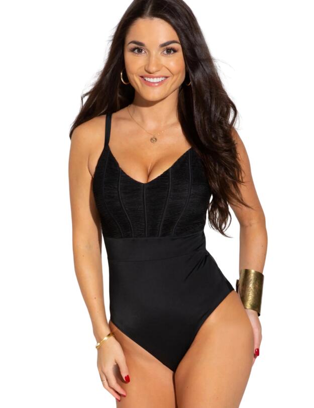 Pour Moi Ruched Pleated Control Swimsuit Black