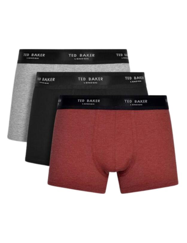 Ted Baker Mens Trunks 3 Pack Heather Grey/Black/Burnt Henna