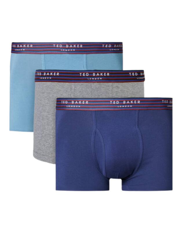 Ted Baker Mens Trunks 3 Pack Aegean Blue/Heather grey/Medieval Blue