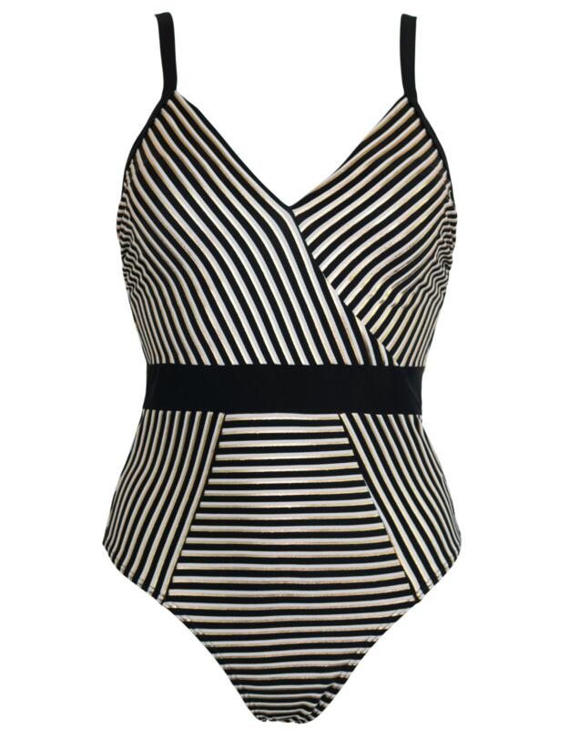 Pour Moi Radiance V Neck Control Swimsuit Black/White/Gold