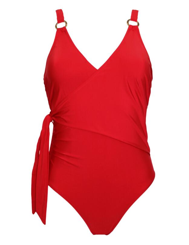 Pour Moi Samoa Wrap Over Control Swimsuit Red