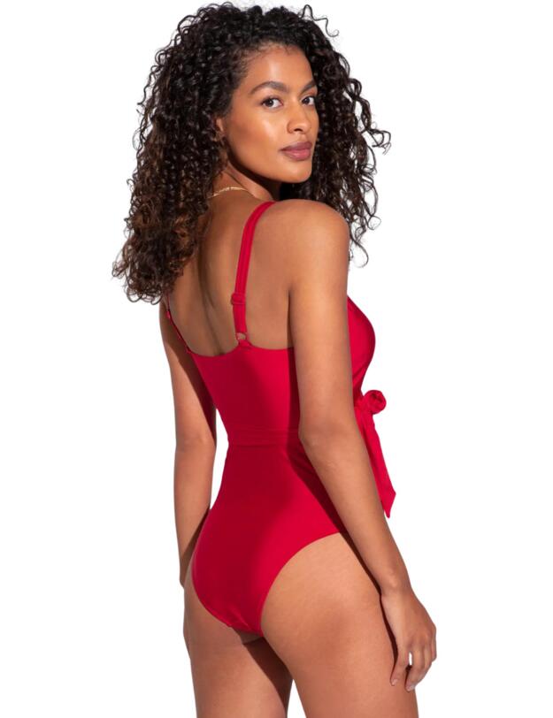Pour Moi Samoa Wrap Over Control Swimsuit Red