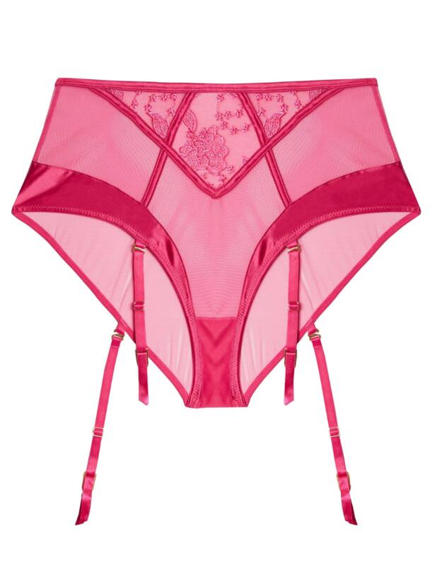 Playful Promises Lyra Embroidery High Waisted Suspender Brief Pink 