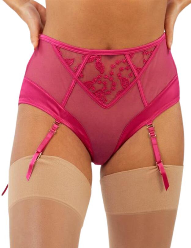 Playful Promises Lyra Embroidery High Waisted Suspender Brief Pink 