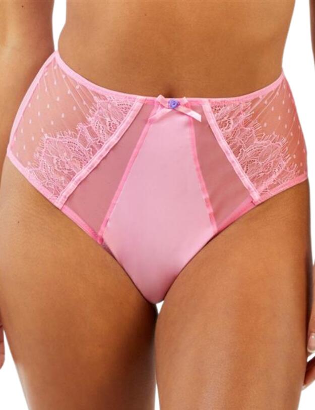 Playful Promises Ziggy Lace and Spotted Mesh High Waisted Brief Pink 