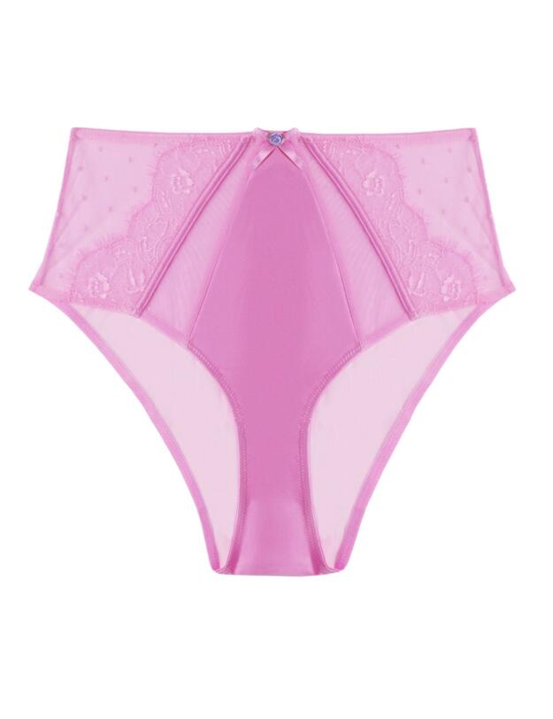 Playful Promises Ziggy Lace and Spotted Mesh High Waisted Brief Pink 