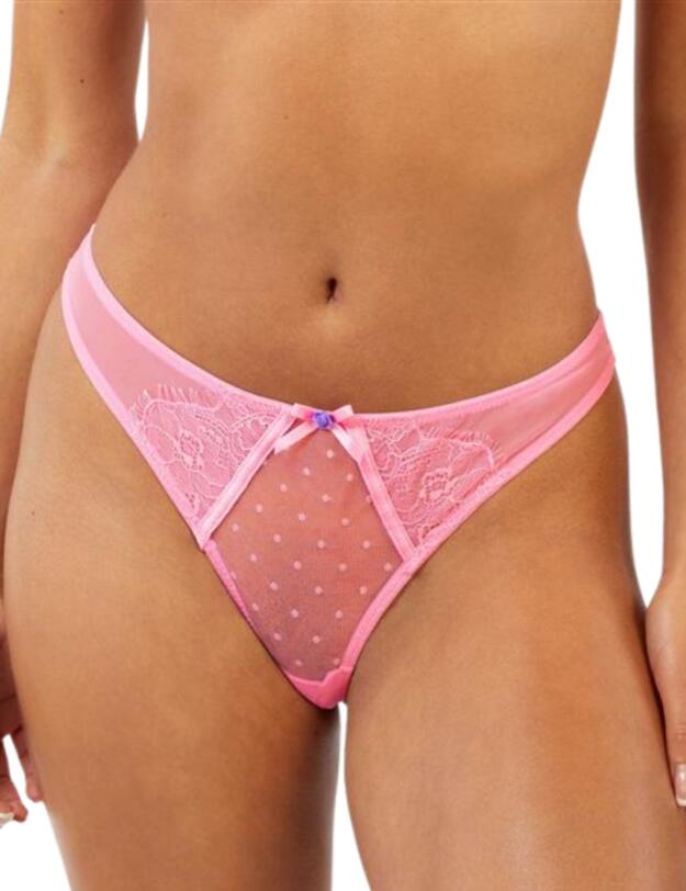 Playful Promises Ziggy Lace and Spotted Mesh Thong Pink 