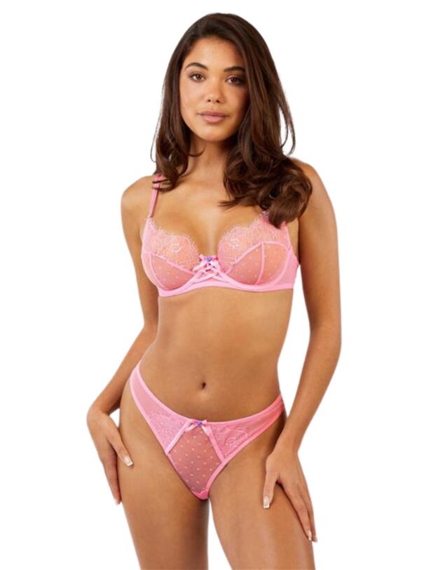 Playful Promises Ziggy Lace and Spotted Mesh Thong Pink 