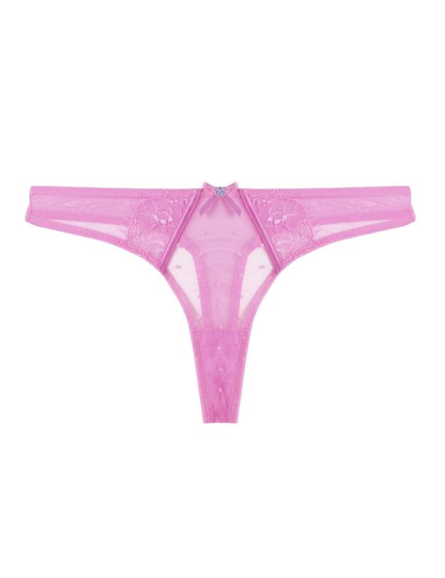 Playful Promises Ziggy Lace and Spotted Mesh Thong Pink 