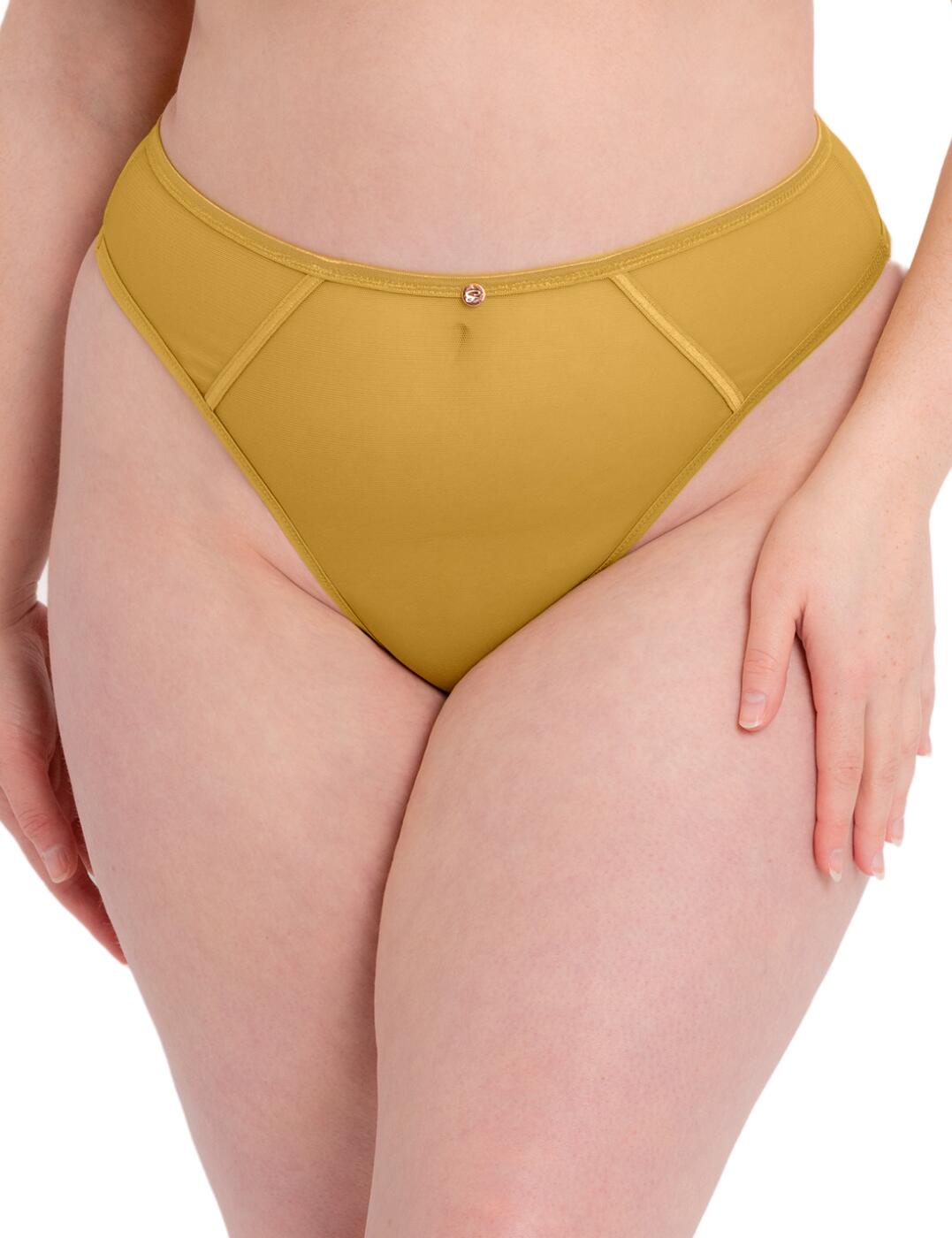 Scantilly By Curvy Kate Exposed High Waisted Thong Ochre
