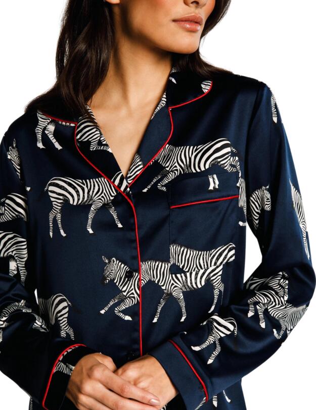 Chelsea Peers Satin Zebra Button Up Pyjama Set Navy 