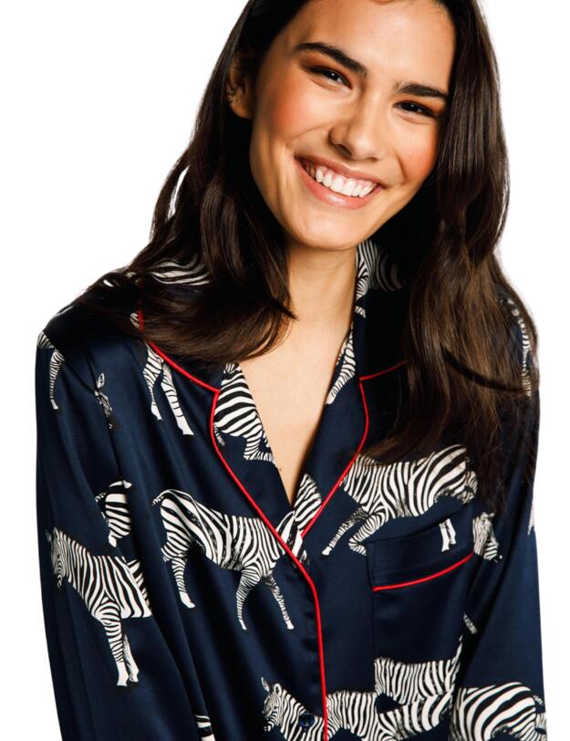 Chelsea Peers Satin Zebra Button Up Pyjama Set Navy 