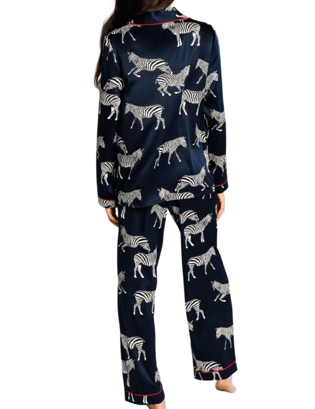 Chelsea Peers Satin Zebra Button Up Pyjama Set Navy 