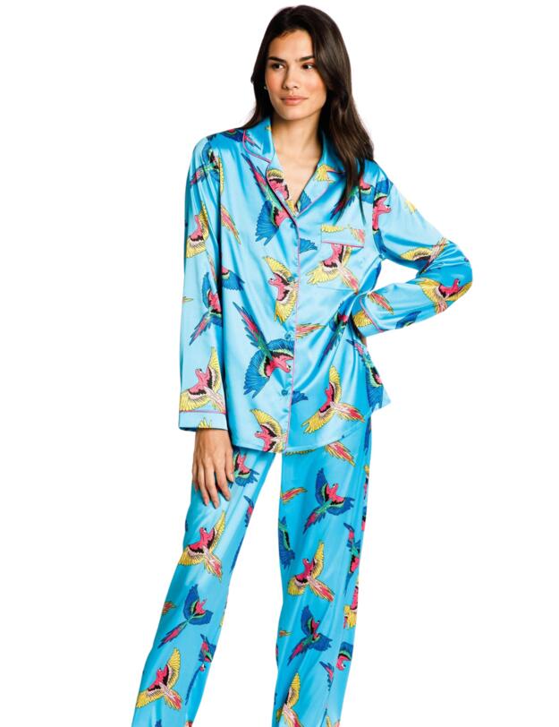 Chelsea Peers Parrot Button-Up Pyjama Set Blue 