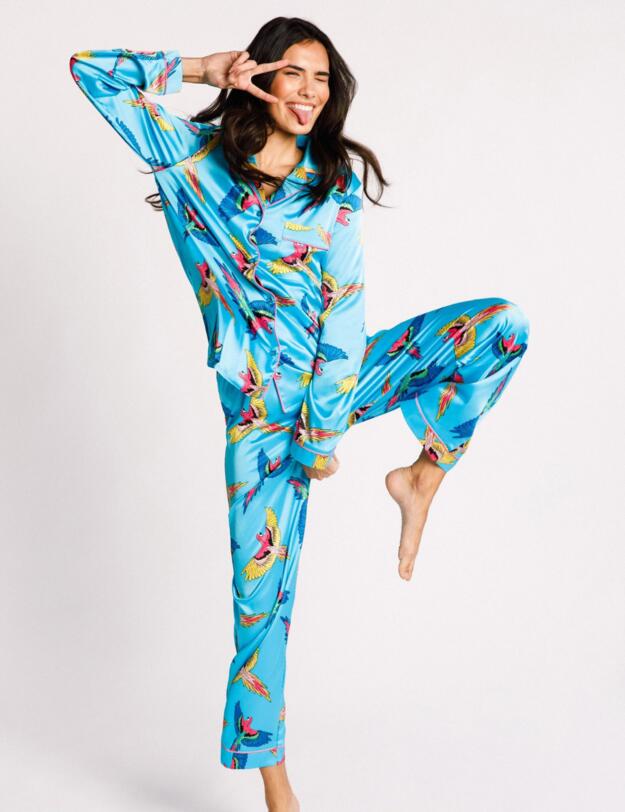 Chelsea Peers Parrot Button-Up Pyjama Set Blue 