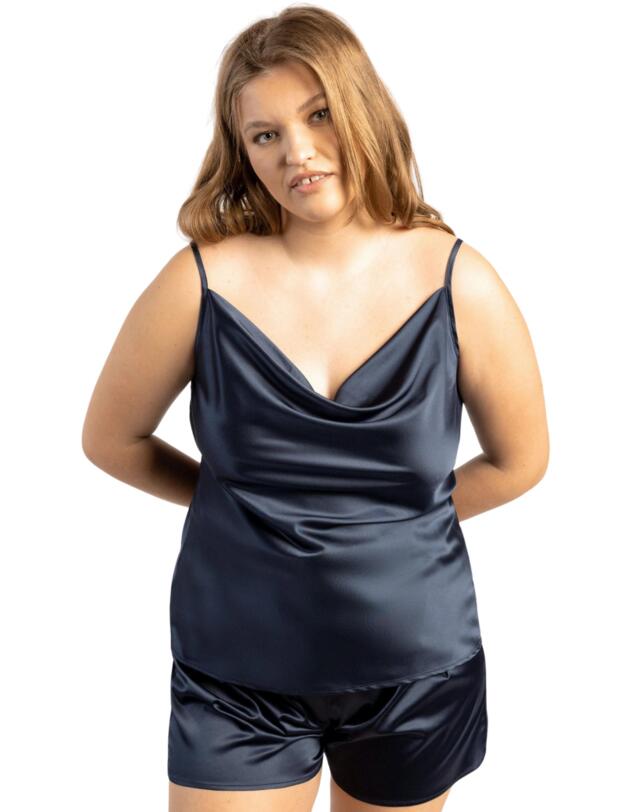 Chelsea Peers Bridal Satin Cowl Neck Curve Cami Short Pyjama Set Navy 