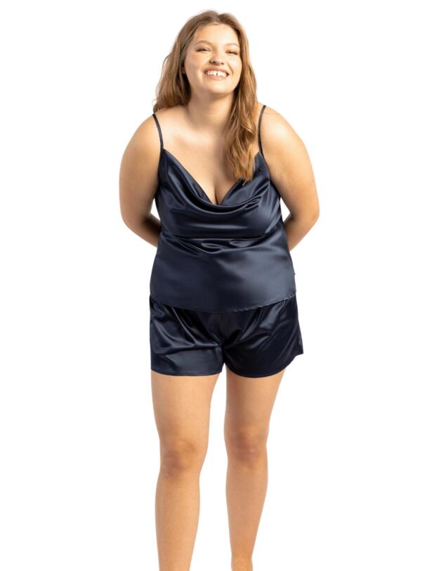 Chelsea Peers Bridal Satin Cowl Neck Curve Cami Short Pyjama Set Navy 