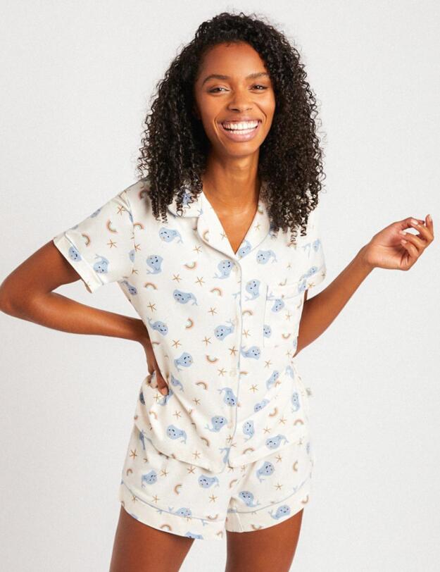 Chelsea Peers Button-Up Short Pyjama Set Whale Print 