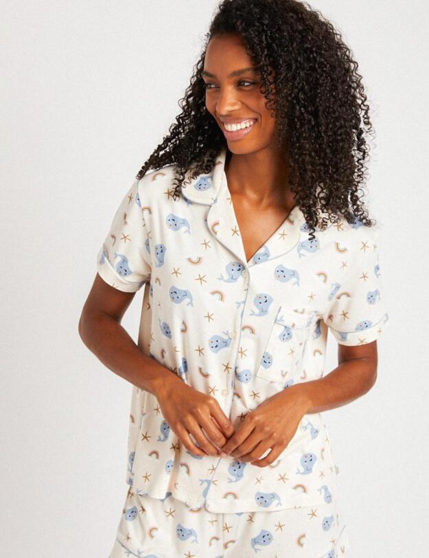 Chelsea Peers Button-Up Short Pyjama Set Whale Print 