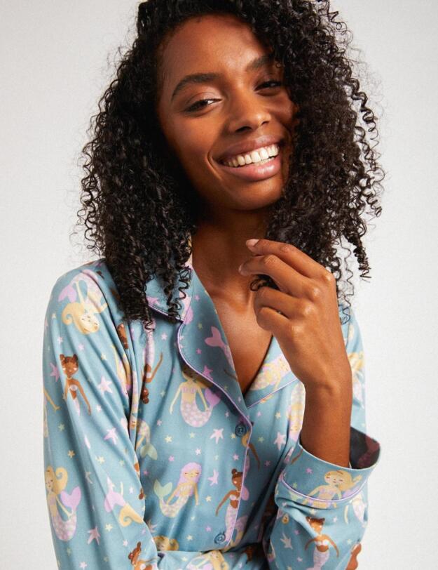 Chelsea Peers Button-Up Long Pyjama Set Mermaid Print 