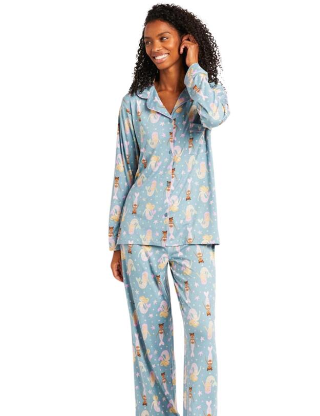Chelsea Peers Button-Up Long Pyjama Set Mermaid Print 