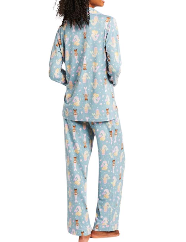 Chelsea Peers Button-Up Long Pyjama Set Mermaid Print 