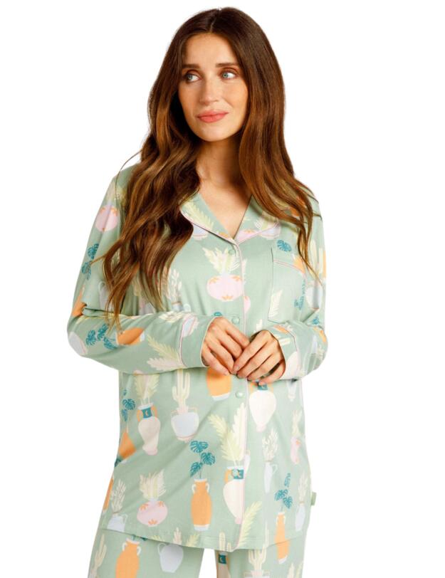 Chelsea Peers Maternity Nature Print Button Up Long Pyjama Set Green 