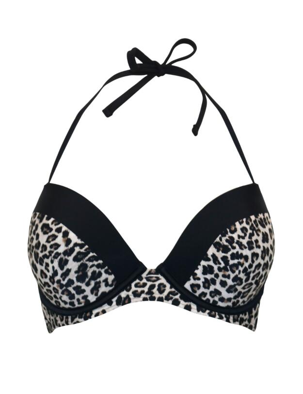 Pour Moi Wild Halterneck Bikini Top Black/Leopard