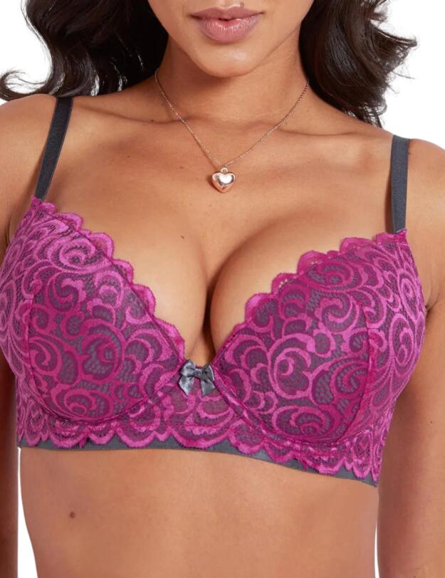 Pour Moi Romance Moulded Plunge Bra Magenta/Slate