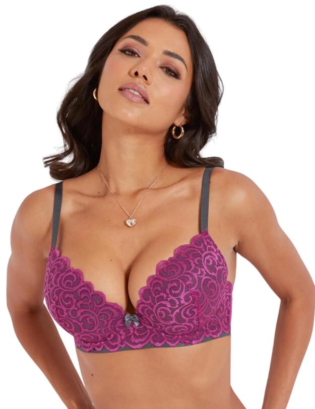 Pour Moi Romance Moulded Plunge Bra Magenta/Slate
