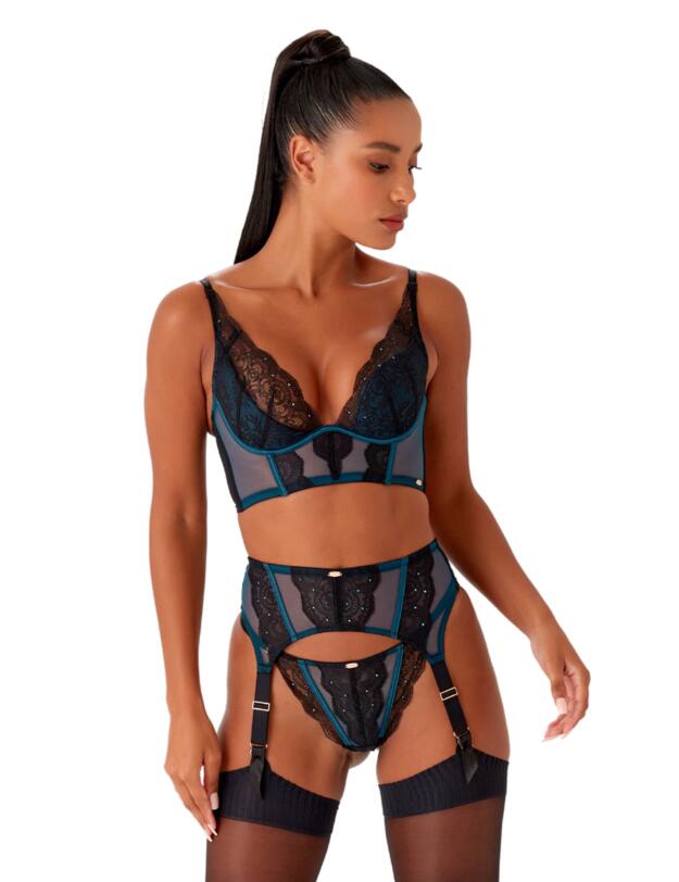 Gossard VIP Confession Suspender Black / Teal