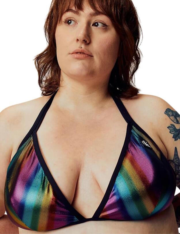 Calvin Klein Pride Plus Size Triangle Bikini Top Rainbow Gradient Black 