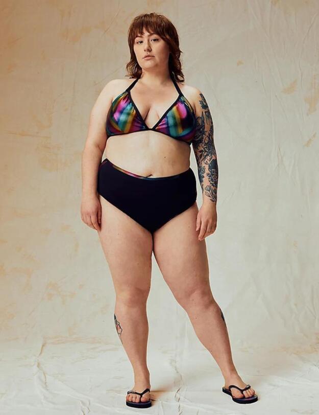 Calvin Klein Pride Plus Size Triangle Bikini Top Rainbow Gradient Black 