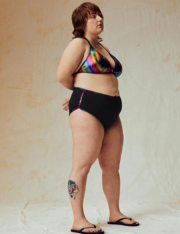 Calvin Klein Pride Plus Size Triangle Bikini Top Rainbow Gradient Black 