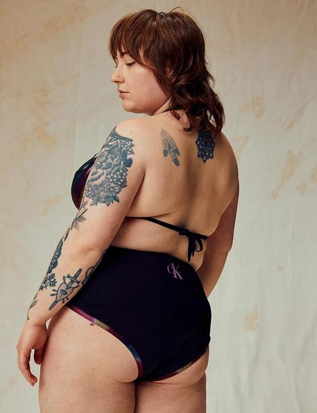 Calvin Klein Pride Plus Size Triangle Bikini Top Rainbow Gradient Black 