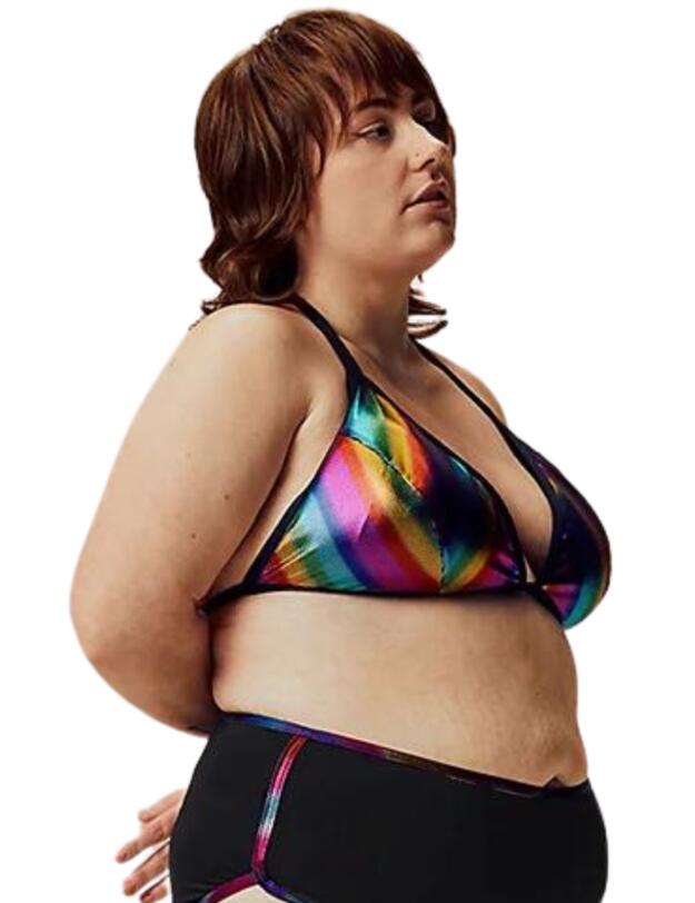 Calvin Klein Pride Plus Size Triangle Bikini Top Rainbow Gradient Black 