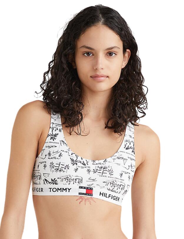 Tommy Hilfiger Tommy 85 Logo Print Bralette Greetings White 