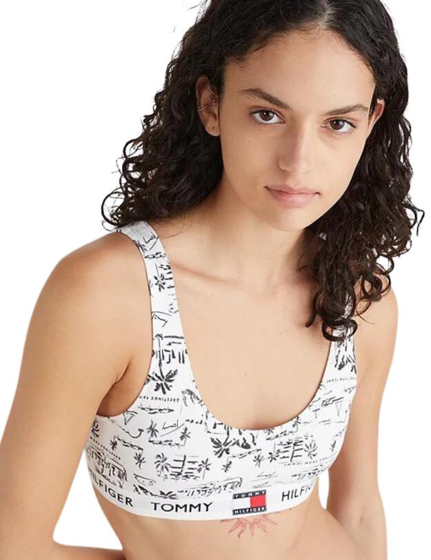 Tommy Hilfiger Tommy 85 Logo Print Bralette Greetings White 