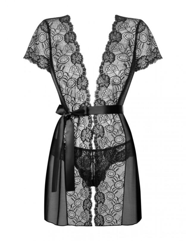 Obsessive Alluria Peignoir And Thong Black 