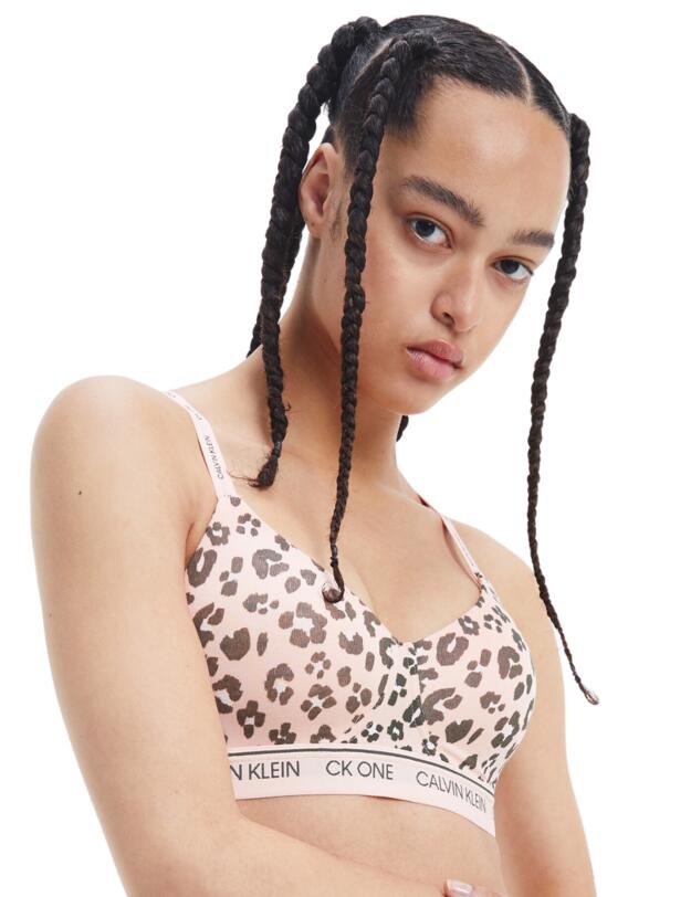 Calvin Klein CK One Cotton Lightly Lined Wireless Bralette Stephen Leopard Peach Melba