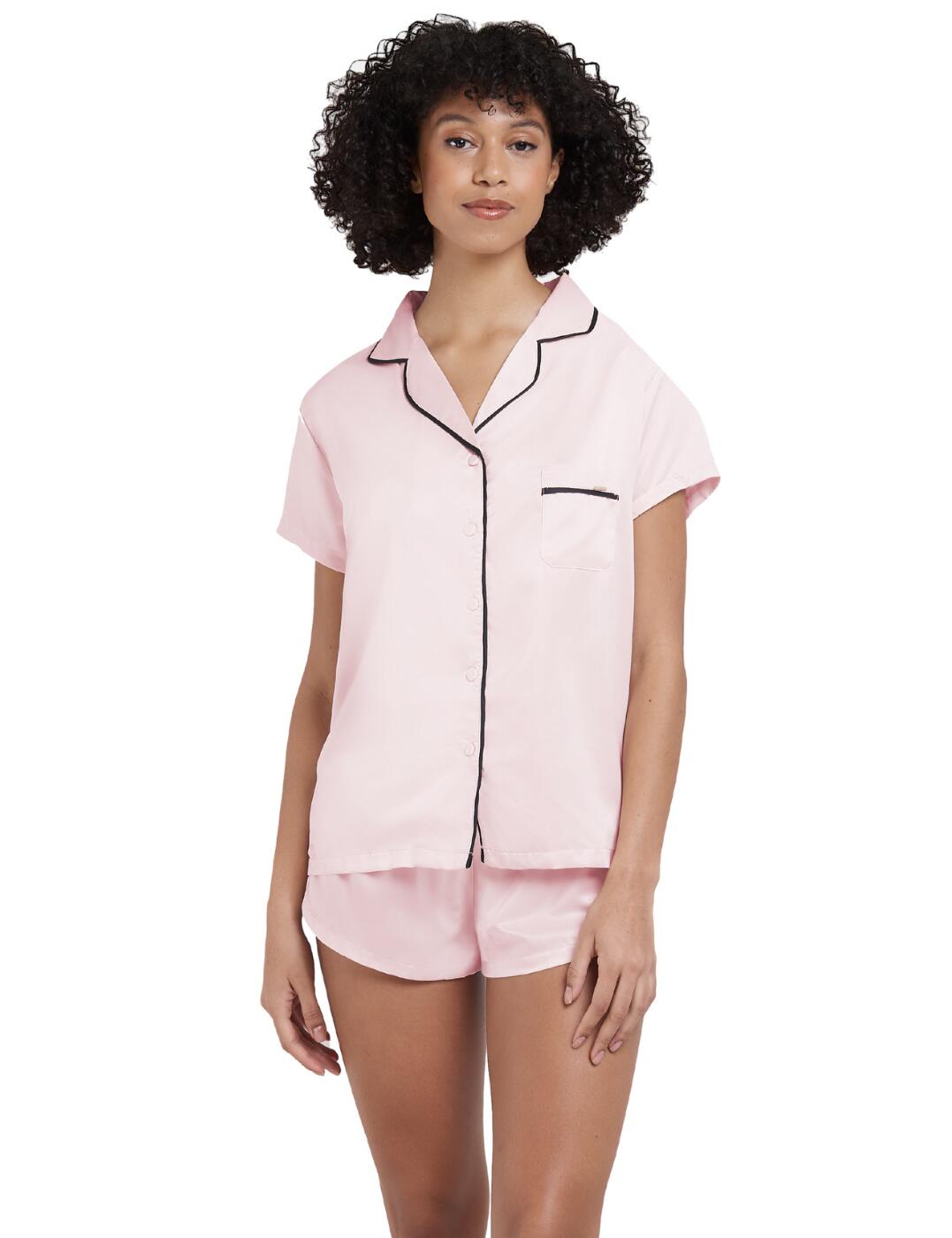 Bluebella Abigail Shirt and Short Set Pale Pink/Black 