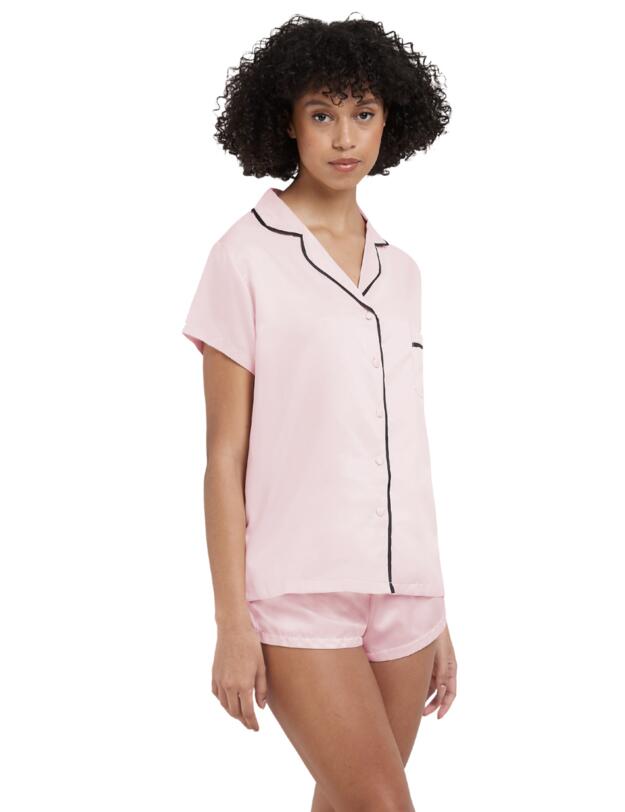 Bluebella Abigail Shirt and Short Set Pale Pink/Black 